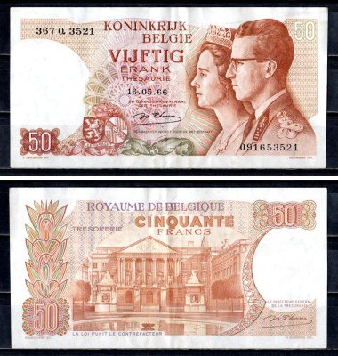 Бельгия 50 франков 1966 Pick 139 (1) бумага 6312-38-3-1