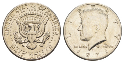 США 1/2 доллара (50 центов) 1971 D, Джон Кеннеди KM 202b медь плакированная медно-никелем aUNC 32-1225