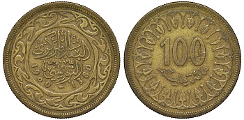 Тунис 100 миллимов 1960 KM 309 латунь 4162-443