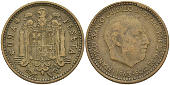 Испания 1 песета 1963 (64) Франсиско Франко (1939-1975) KM 775 алюминиевая бронза 3336-1121