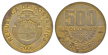 Коста-Рика 500 колонов 2006 KM 239.1a сталь плакированная латунью UNC 4645-336