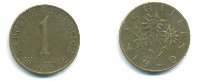 АВСТРИЯ 1 ШИЛЛИНГ 1968 KM 2886 алюминиевая бронза 83-422