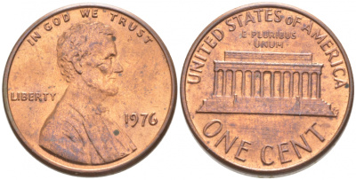 США 1 ЦЕНТ 1976 ЛИНКОЛЬН KM 201 медь цинк UNC 44-933