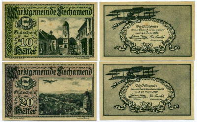 Австрия, Фишаменд набор из 2 банкнот 10 И 20 геллеров 1920 25 июня 1920, нотгельд, земля Нижняя Австрия   бумага  UNC (пресс) 000-00-00