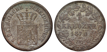 Бавария 1 крейцер 1869 Людвиг II (1864-1886) KM 487 серебро 75-1514