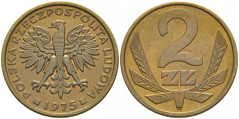 ПОЛЬША 2 ЗЛОТЫХ 1975 KM 80.1 латунь 112-821