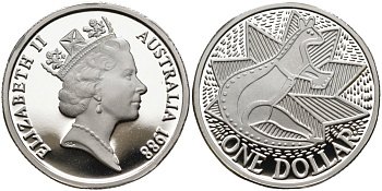 Австралия 1 доллар 1988 кенгуру, искусство аборигенов KM 100 a серебро PROOF 02-070-21