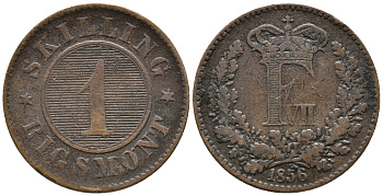 ДАНИЯ 1 СКИЛЛИНГ РИГСМОНТ 1856 ФРЕДЕРИК VII (1848-1863) KM 763 (С135) бронза 28-1134