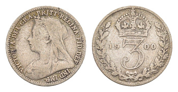Великобритания 3 пенса 1900 Виктория (1837-1901) KM 777, Spink 3942 серебро 75-832