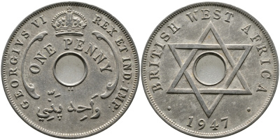 Британская Западная Африка 1 пенни 1947 Георг VI (1937-1952) KM 19 медно-никель 1523-533