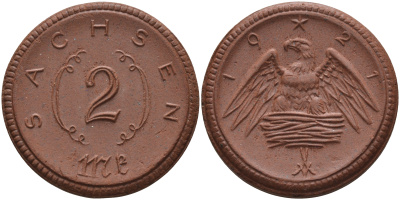 Саксония 2 марки 1921 J. N 56 фарфор 1094-1-63