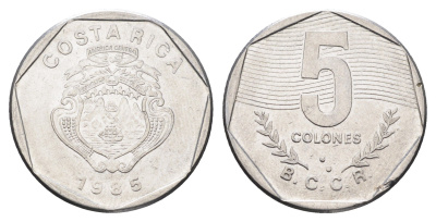 Коста-Рика 5 колонов 1985 год-тип KM 214.2 нержавеющая сталь 4663-945