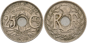 Франция 25 сантимов 1930 KM 867a, Le Franc 171.7 медно-никель 4143-436