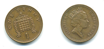 Великобритания 1 пенни 1988 Елизавета II (1952-2022) KM 935, Spink 4381 (B3) бронза 540-222
