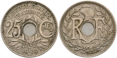 Франция 25 сантимов 1930 KM 867a, Le Franc 171.7 медно-никель 4143-436