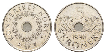 Норвегия 5 крон 1998 Улаф V (1957-1991) KM 463 медно-никель UNC 4635-746