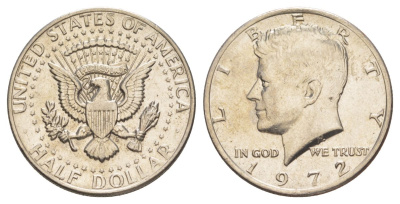 США 1/2 доллара (50 центов) 1972 Джон Кеннеди KM 202b медь плакированная медно-никелем aUNC 4144-332