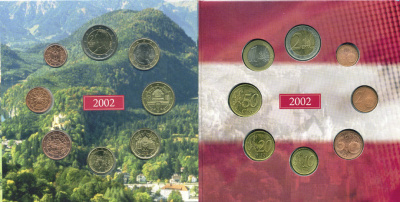 АВСТРИЯ НАБОР ИЗ 3 ЕВРОНАБОРОВ ПО 8 МОНЕТ 2002-2004 ОРИГИНАЛЬНЫЙ ОФИЦИАЛЬНЫЙ НАБОР ИЗ ТРЕХ ЕВРОНАБОРОВ, В КАРТОННОМ БУКЛЕТЕ UNC 5-6-5