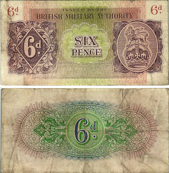 АНГЛИЯ 6 ПЕНСОВ 1943 ВОЕННЫЙ ВЫПУСК Pick M1 бумага VF 7551-11-1-2