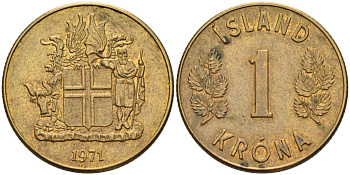 Исландия 1 крона 1971 KM 12a никель латунь UNC 4126-954