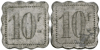 Франция 10 франков ресторанный жетон латунь 4175-944