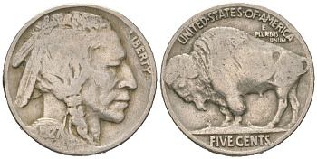 США 5 центов 1927 индеец, бизон KM 134 медно-никель 4614-1115