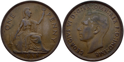 Великобритания 1 пенни 1937 Георг VI (1936-1952) KM 845, Spink 4114 бронза 4178-1032