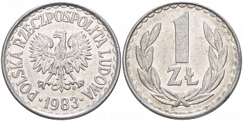 ПОЛЬША 1 ЗЛОТЫЙ 1983 MW KM 49.1 алюминий 4548-431