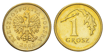 Польша 1 грош 2002 Y 276 марганец латунь UNC 4627-911