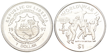 Либерия 1 доллар 1997 Вторая мировая война - Битва за Британию KM 304 медно-никель BU 4044-213