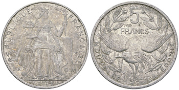 Французская Новая Каледония 5 франков 2009 птица кагу, (IEOM) KM 16, Schoen 12, Lec 81k алюминий 221-831