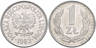ПОЛЬША 1 ЗЛОТЫЙ 1983 MW KM 49.1 алюминий 4548-431