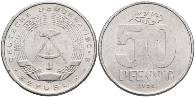 ГДР 50 пфеннигов 1958 А KM 12.1 алюминий 4586-714