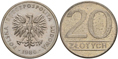 Польша 20 злотых 1986 MW Y 153.1 медно-никель 4187-643