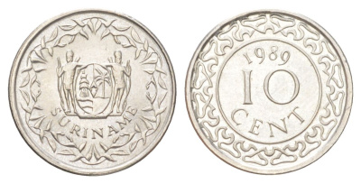 Суринам 10 центов 1989 KM 13a медно-никель UNC 4625-332