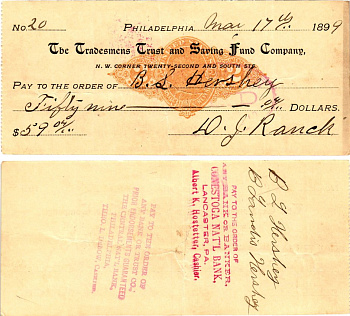 США чек на 59,04 долларов 1899 Филадельфия бумага 3295-38-3-2