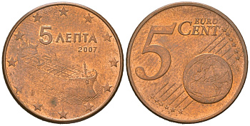 Греция 5 евроцентов 2007 KM 183 сталь плакированная медью 4539-1141