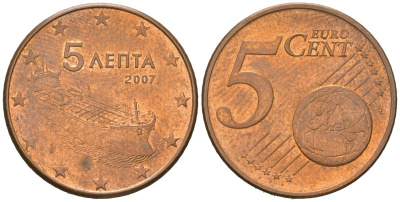 Греция 5 евроцентов 2007 KM 183 сталь плакированная медью 4539-1141