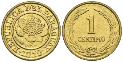Парагвай 1 сентимо 1950  KM 20 алюминиевая бронза  aUNC  220-967