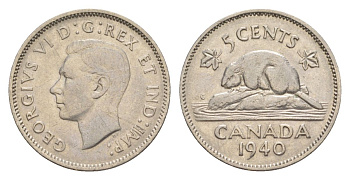 Канада 5 центов 1940 Георг VI (1936-1952), бобр KM 33 никель 4630-644