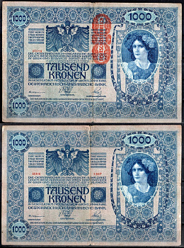 Австрия 1000 крон 1902 (1919) Pick 59 бумага 7183-25-1-2