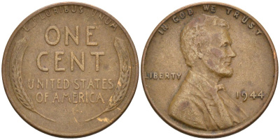 США 1 цент 1944 Линкольн KM А132 медь цинк 4115-765