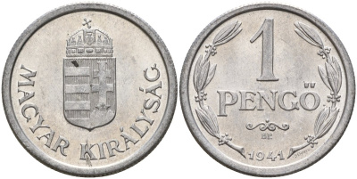 Венгрия 1 пенге 1941 ВР, регентство (1926-1945) KM 521 алюминий 4150-716