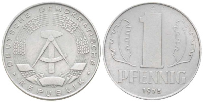 ГДР 1 ПФЕННИГ 1975 А KM 8.1 алюминий 206-1133