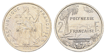 Французская Полинезия 2 франка 2004 KM 10 алюминий UNC 4666-521