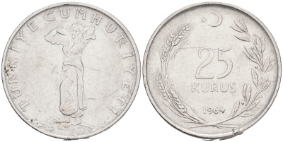 ТУРЦИЯ 25 КУРУШЕЙ 1964 KM 892.2 сталь 4561-617