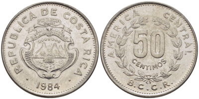 КОСТА-РИКА 50 СЕНТИМО 1984 В.С.С.R. KM 209.2 нержавеющая сталь 66-946