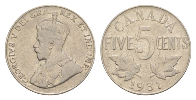 Канада 5 центов 1931 Георг V (1910-1936) KM 29 никель 4630-641