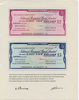 Англия, Национальный Провинциальный банк Лтд оригинальный буклет 1968 изображение 2, 5, 10, 20 и 50 фунтов, образец Specimen   бумага  UNC (пресс) 5548-3-2-2