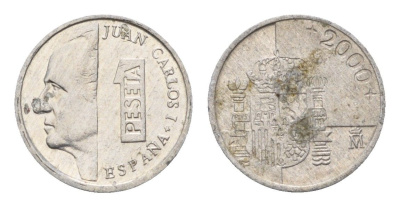 Испания 1 песета 2000 M, Хуан Карлос I (1975-2014) KM 832 алюминий 4684-1112